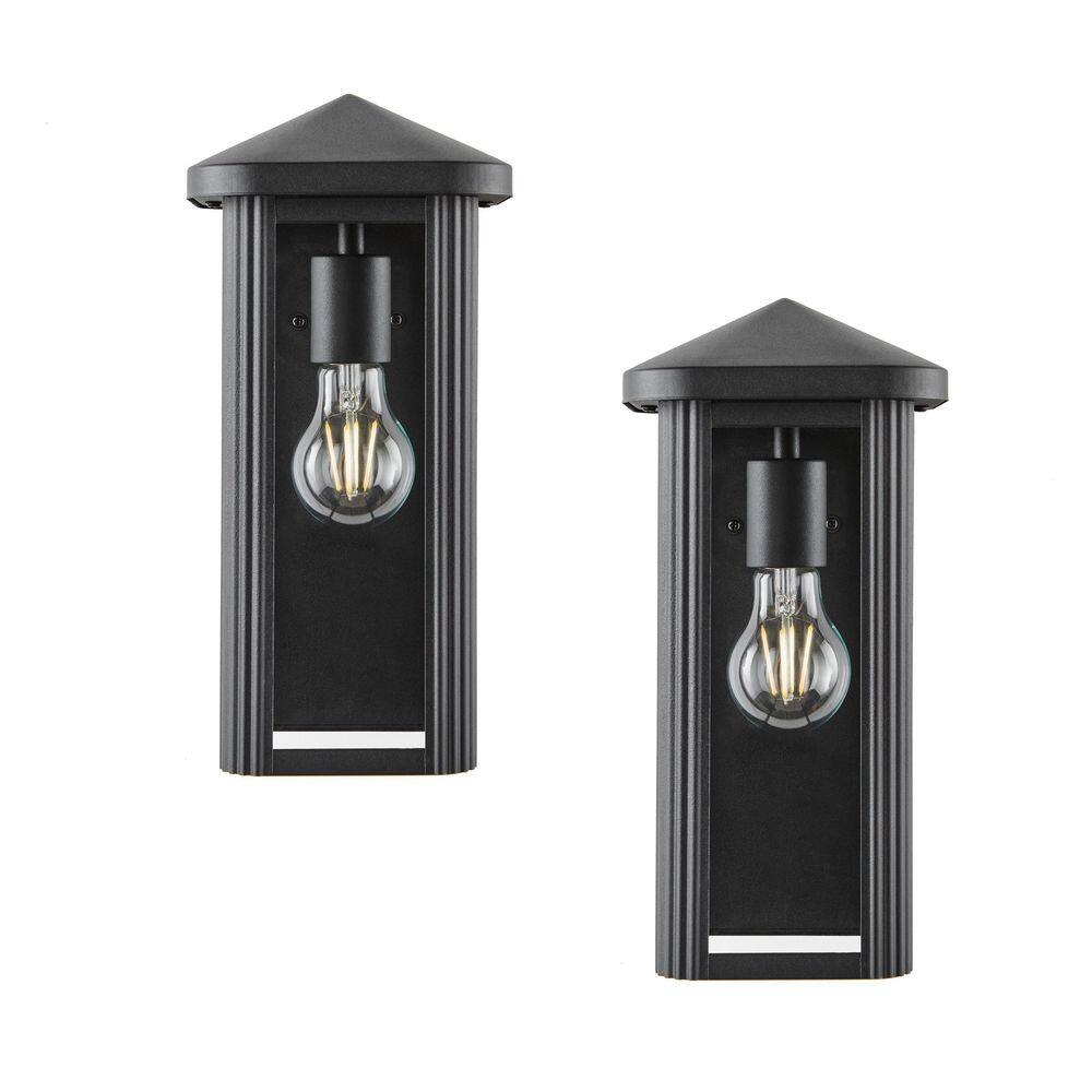 Hampton Bay Granby 1-Light Black Outdoor Wall Light Fixture with Clear Glass (2-Pack) 51130T BK