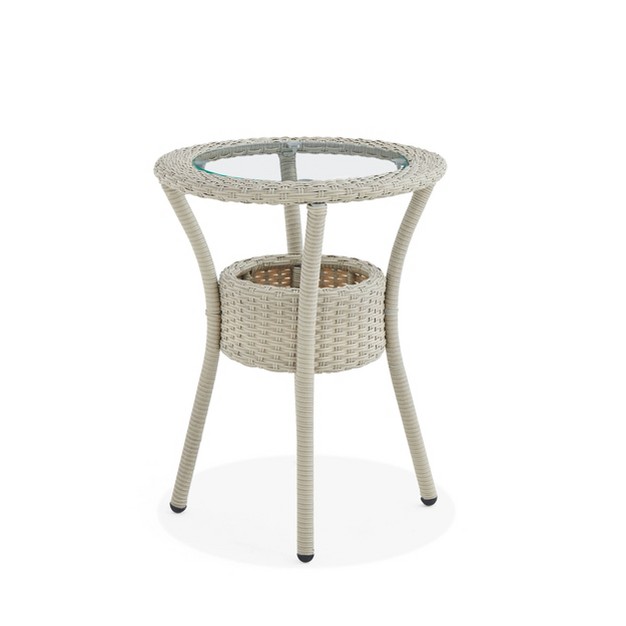 All weather Wicker Haven Outdoor Accent Table With Storage Beige Alaterre Furniture