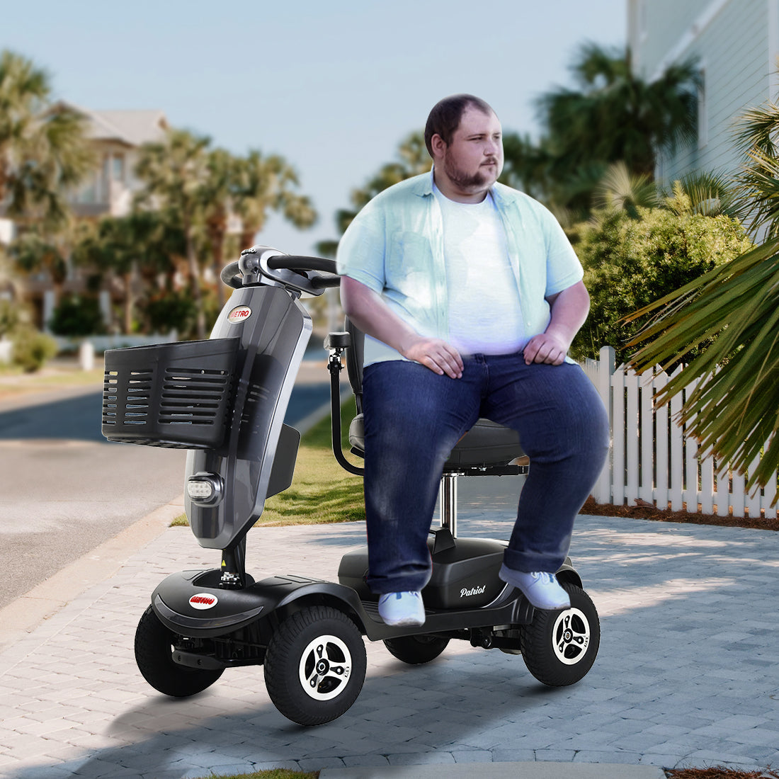 Folding 4 Wheels Mobility Scooter with USB Charging Port, Windshield, LED Head and Rear Light - Gray