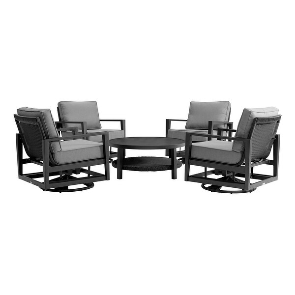 Grand Black Aluminum and Wicker Outdoor 5Piece Swivel Glider Chat Set