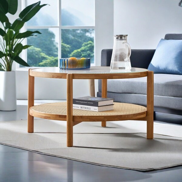 Chinese Style Minimalist Circular Doublelayer Solid Wood Edge Table