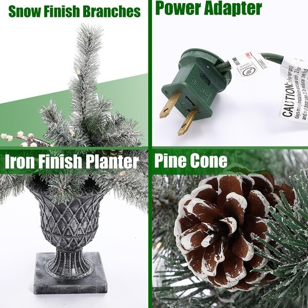 4Ft PreLit LED Artificial Flocked Pine Christmas Tree Potted (Set of 2)