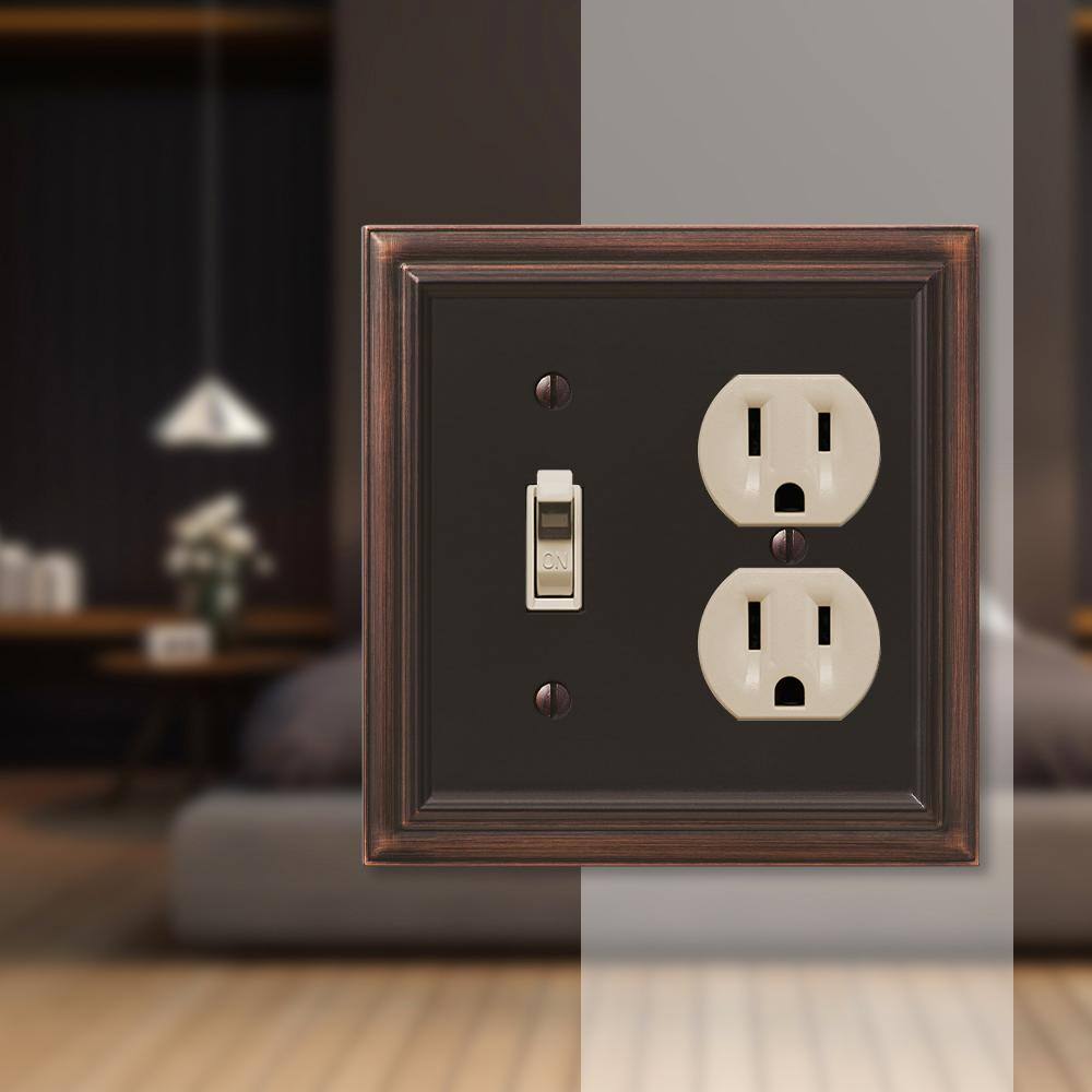 AMERELLE Continental 2 Gang 1-Toggle and 1-Duplex Metal Wall Plate - Aged Bronze 94TDVB