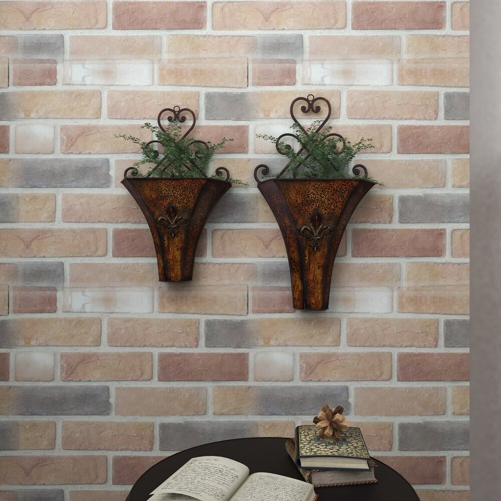 Brown Metal Indoor Outdoor Hanging Scroll Wall Planter (Set of 2)   S/2 22\