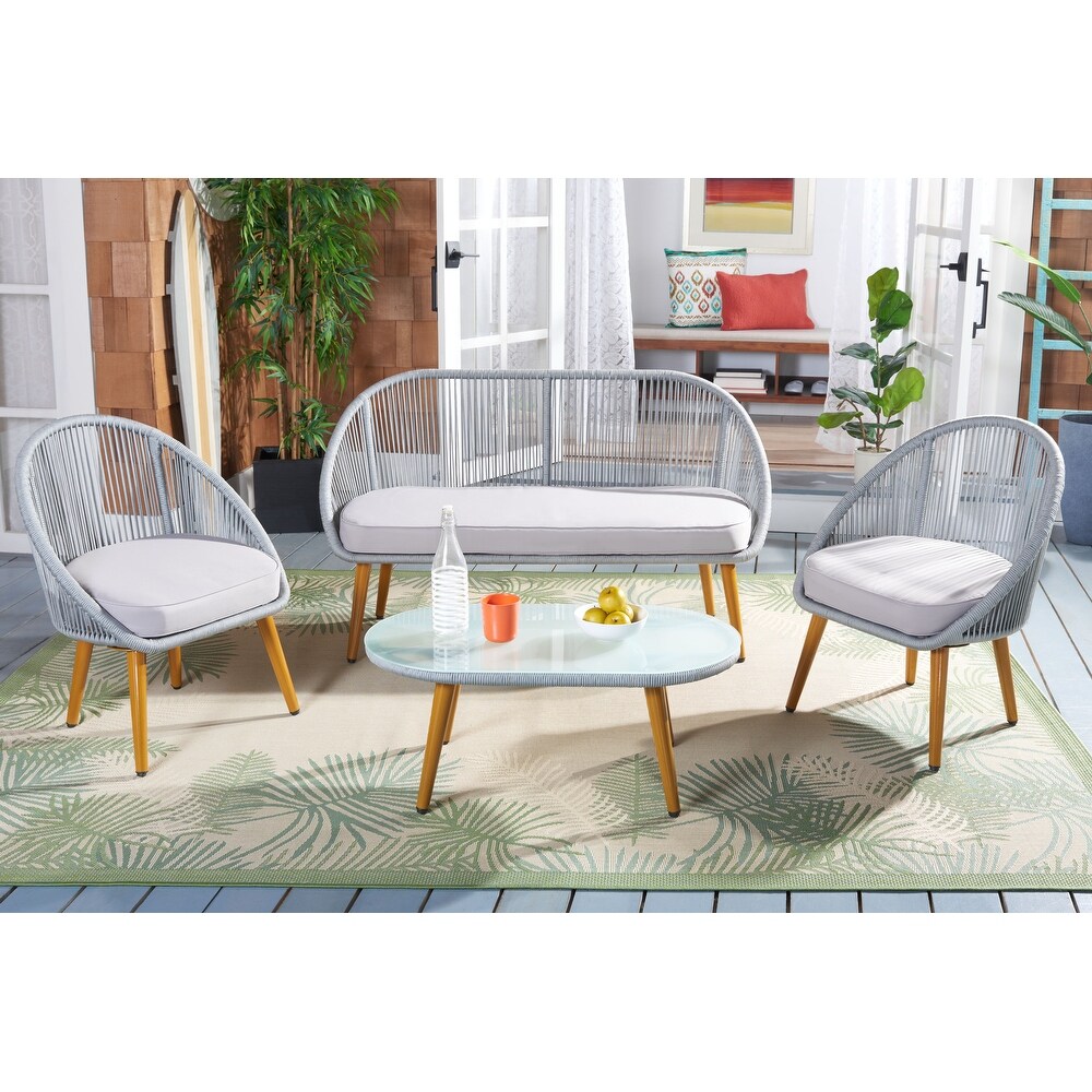 SAFAVIEH Outdoor Halcott 4 Piece Conversation Patio Set.   54.3\