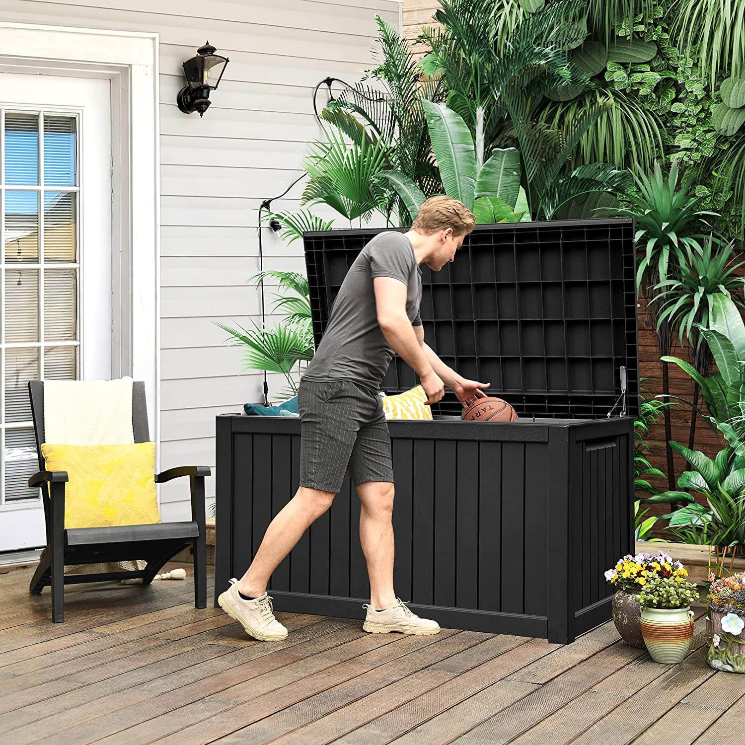 YITAHOME XXL 230 Gallon Large Outdoor Storage Deck Box for Patio Furniture, Outdoor Cushions, Garden Tools and Sports/ Pools Equipment, Weather Resistant Resin, Lockable (Black)