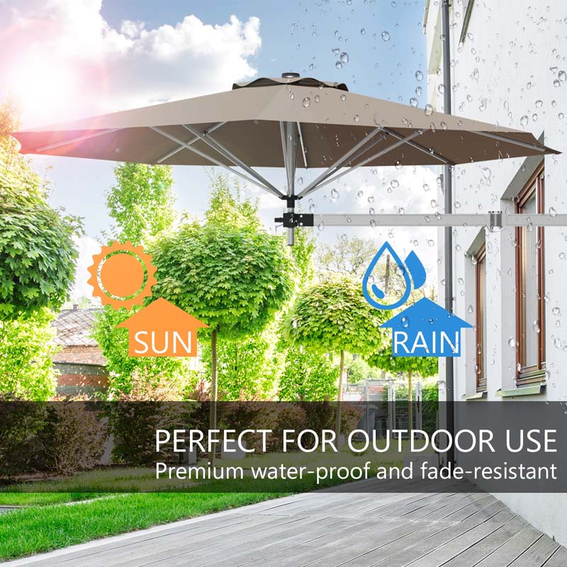 8 FT Patio Wall Mounted Umbrella with Adjustable Pole, Outdoor Tilting Sunshade Umbrella with Wind Vent