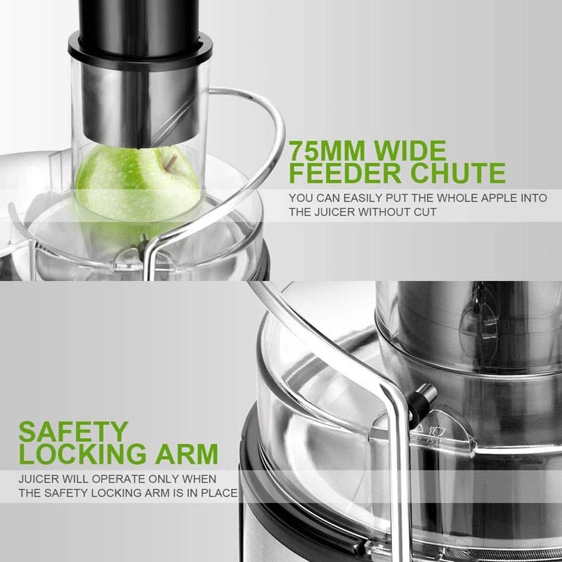 Centrifugal Juicer, 700W Masticating Juicer Extractor, Stainless Steel Juicer Machines with 75mm Wide Mouth, 2 Speed Modes