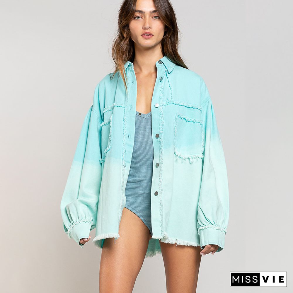 Gradient Color Pocket Tassel Open Button Denim Jackets