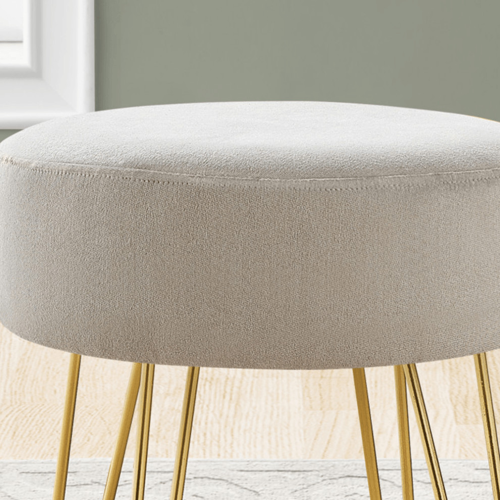 14 quotBeige Velvet And Gold Round Ottoman   Footstools And Ottomans   by HomeRoots  Houzz