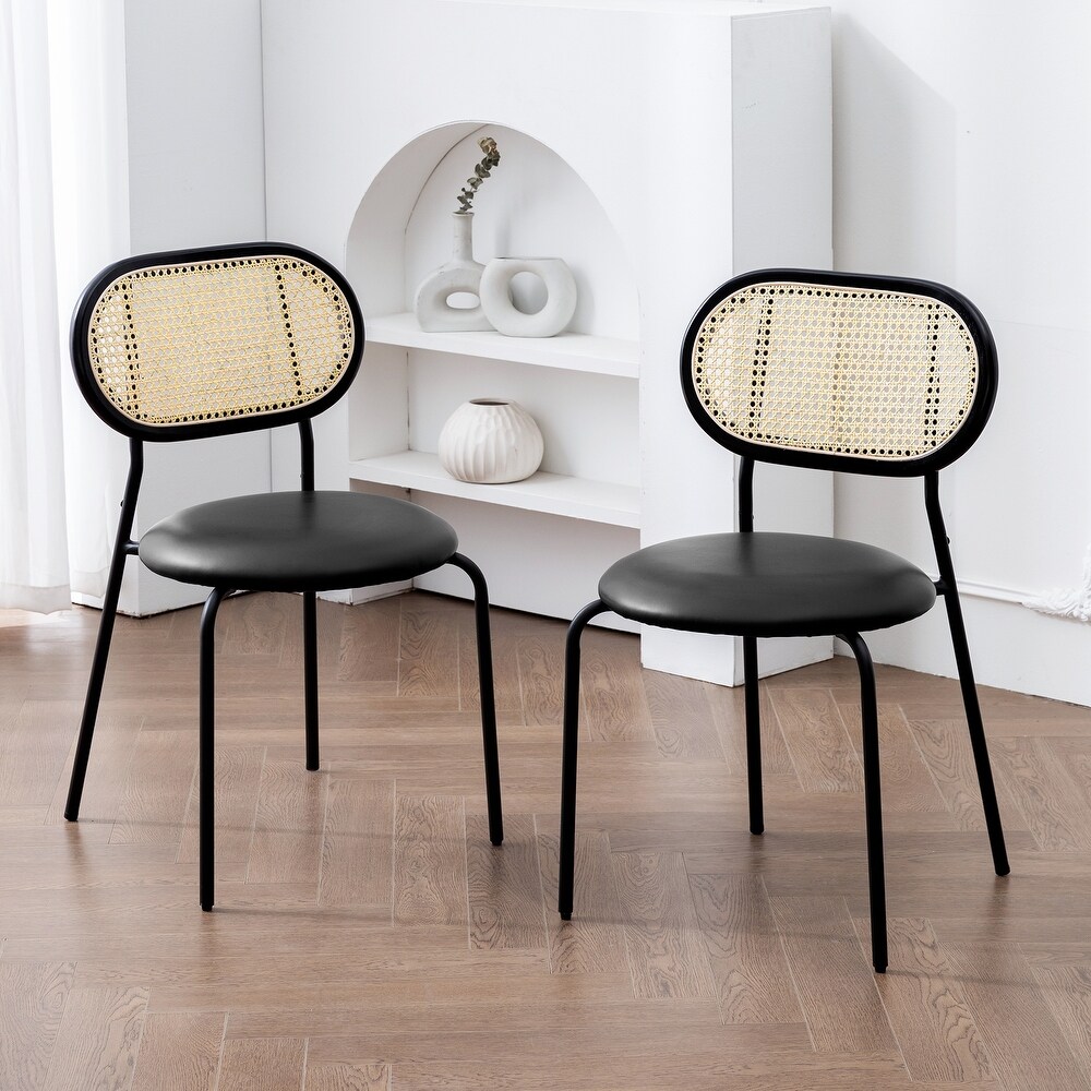 LUE BONA 18 in. Rattan Dining Chairs with Faux Leather Seat (set of 2)   32.48''H X 18.31'' W X 19.88'' D