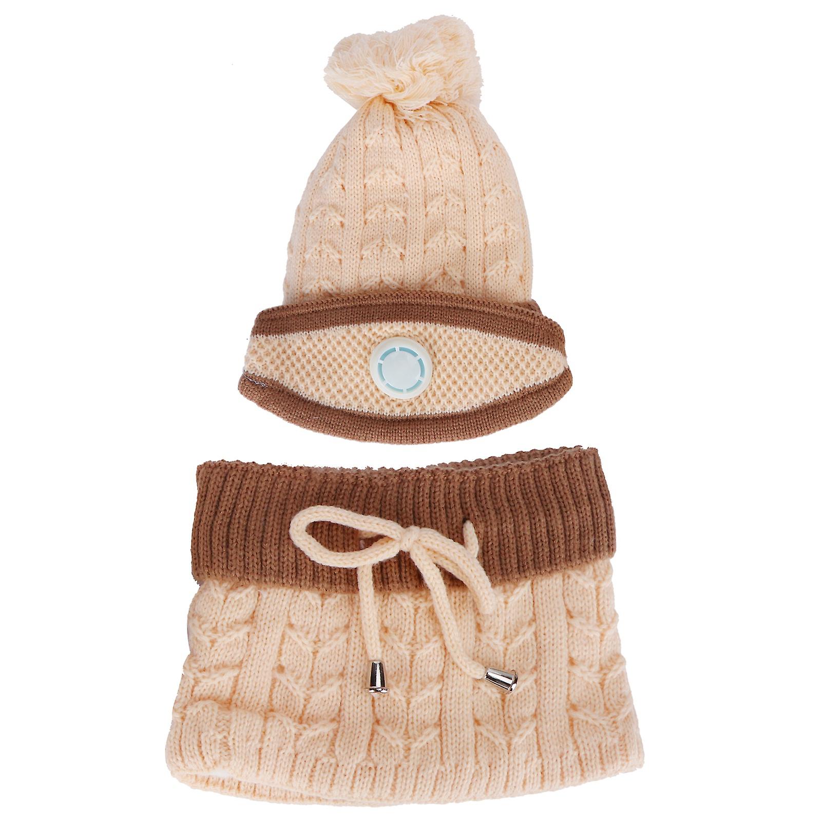 3pcs/set Women Knitted Hat Scarf Mouthmuffle Neck Warm Winter Hat Clothes Accessoiesbeige And Brown