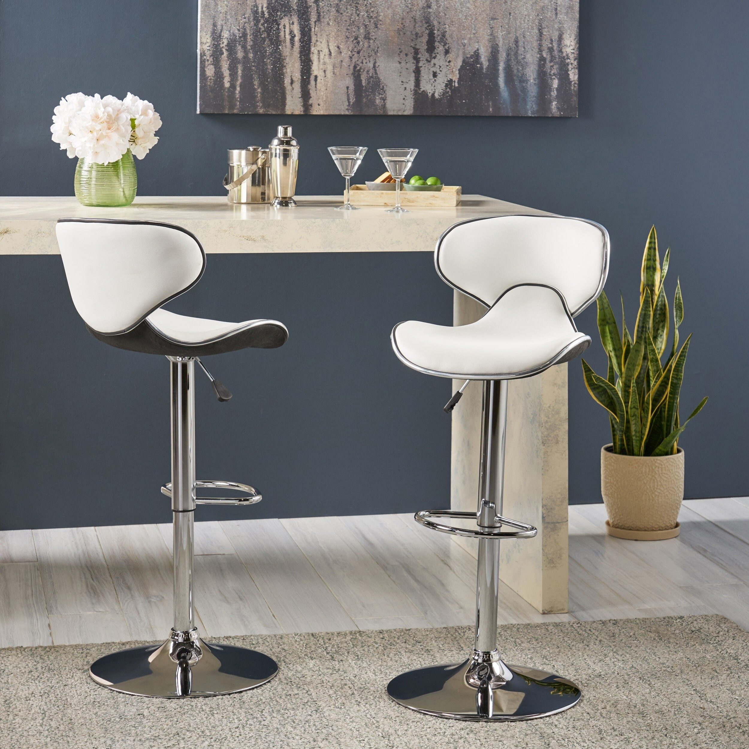 Carlota Adjustable Height 24-32 Faux Leather Swivel Barstool (Set of 2) by Christopher Knight Home