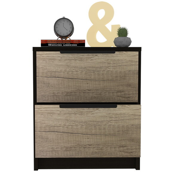 Kaia Nightstand  Two Drawers  Metal Handle  Black ...