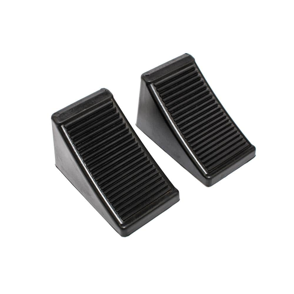 MaxxHaul 6-12 in. x 3-34 in. x 4 in. Rubber Wheel Chock with Eyelet (2-Pack) 50011