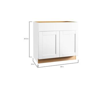 Hampton Bay Shaker 36 in. W x 24 in. D x 34.5 in. H Assembled Sink Base Kitchen Cabinet in Satin White KSB36-SSW