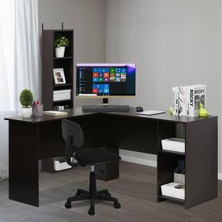 Furinno 54 in. L-Shaped Espresso Computer Desk with Shelves 16084EX