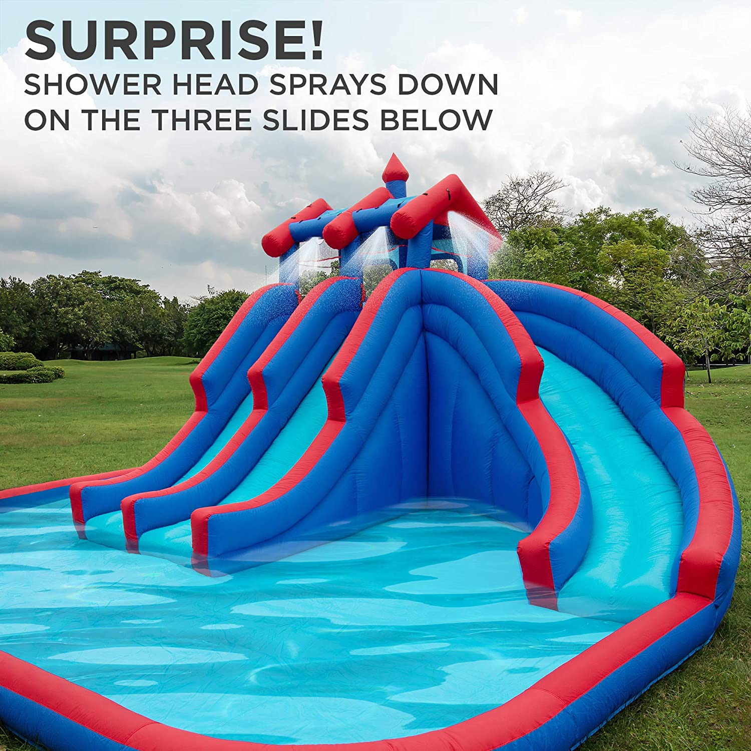 Sunny & Fun Inflatable Water Slide & Blow up Pool, Kids Water Park for Backyard - Blue