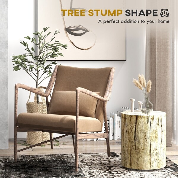 HOMCOM Tree Stump Stool，Decorative Side Table with Round Tabletop，Concrete End Table with Wood Grain Finish