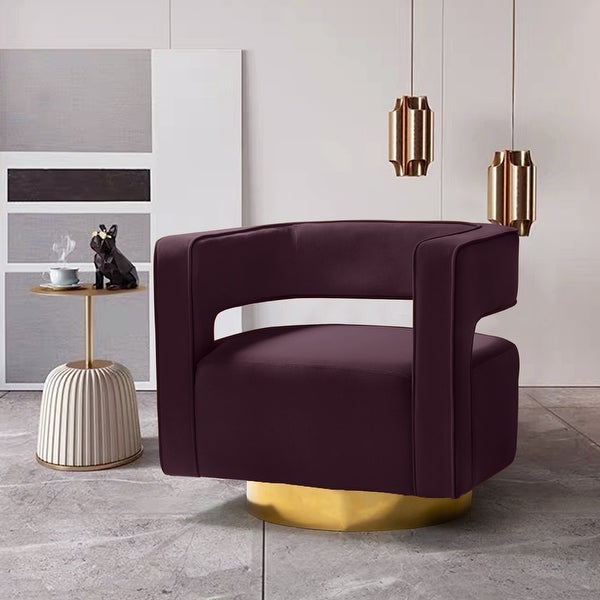 Carisa Modern Upholstered Swivel Comfy Open-Back Barrel Chair with Golden Base by HULALA HOME