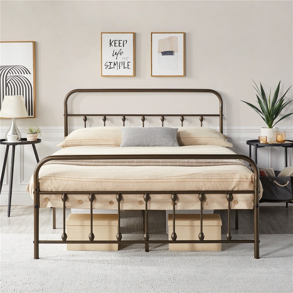 Yaheetech Classic Iron Platform Bed with High Headboard and Footboard Strong Metal Framed Bed