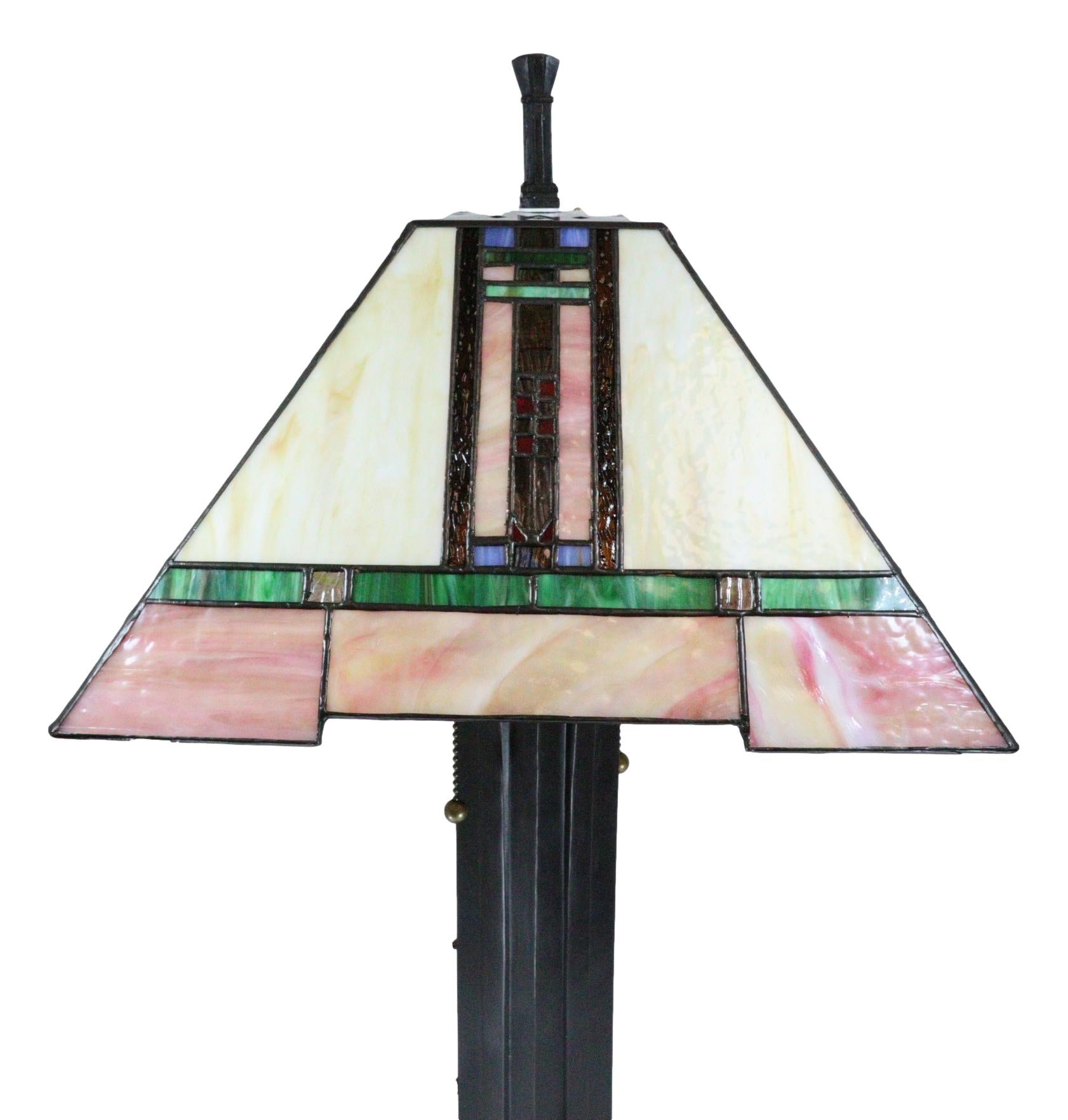 Louis Tiffany Mission Style Geometric Vectors Stained Glass Shade Table Lamp