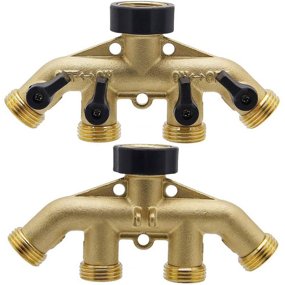 4 Way Heavy Duty Brass Garden Hose Diverter Hose Fitting 34 Hose Fitting Adapter with 4 Valves B083V1TVM3