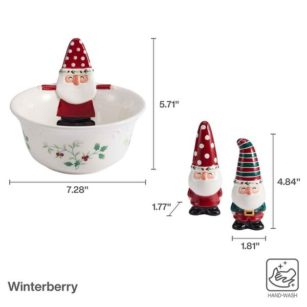 Pfaltzgraff Winterberry Gnome Salt/Pepper with Bowl Set