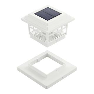 Hampton Bay 3.5 in. x 3.5 in. White Solar Post Cap with a 5.5 in. x 5.5 in. Adaptor (2-Pack) 2211-NPF22WH-2