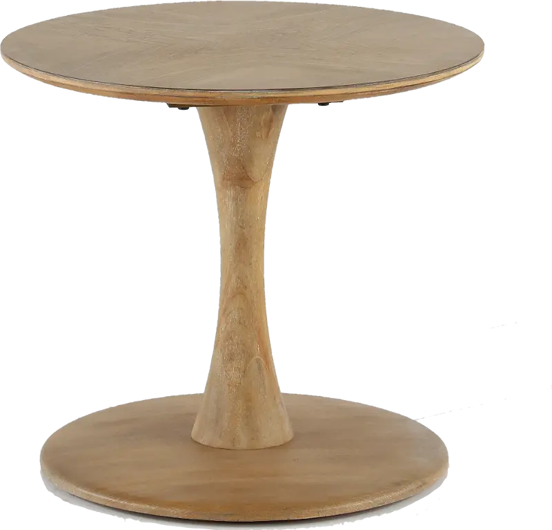 Oblique Natural Elm Round End Table