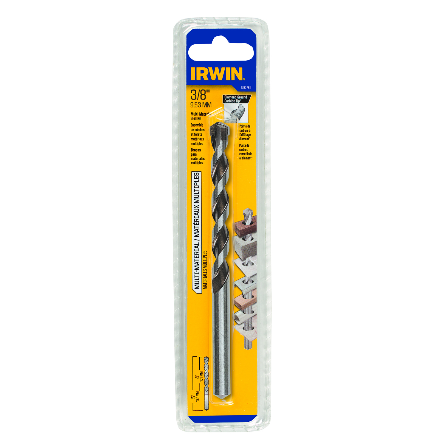 Irwin 3/8 in. X 5 in. L Multi-Material Jobber Length Masonry Drill Bit 1 pc