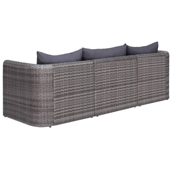 3 Piece Garden Sofa Set with Cushions Gray Poly Rattan - Overstock - 35097607