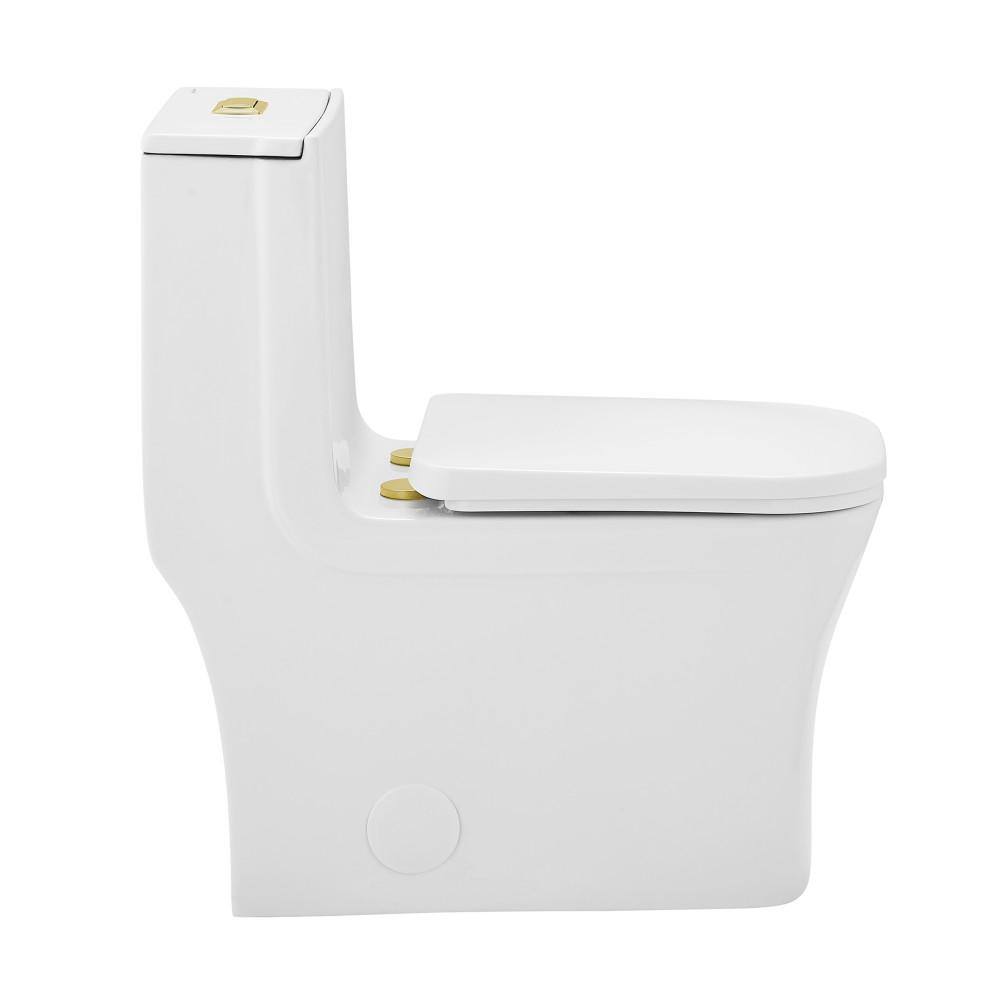 Swiss Madison Concorde 1-piece 1.11.6 GPF Dual Flush Square Toilet in Glossy White with Brushed Gold Hardware Seat Included SM-1T106HG