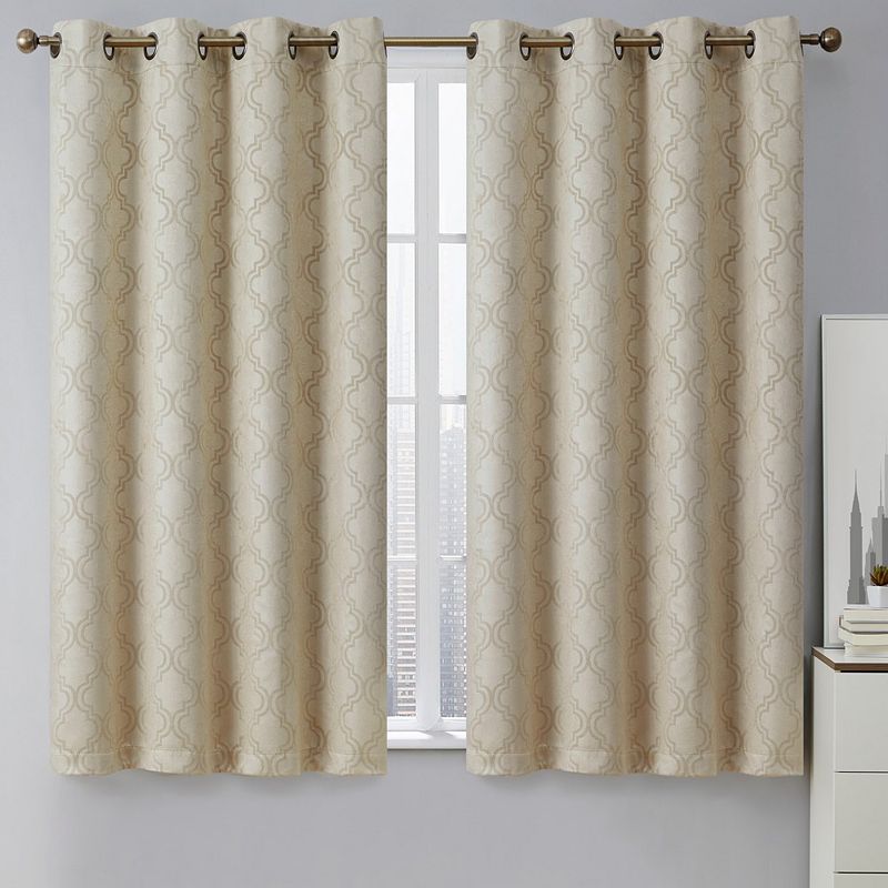 THD Peamont Lattice Thermal Energy Efficient Room Darkening Light Blocking Privacy Blackout Grommet Curtain Panels - Set of 2