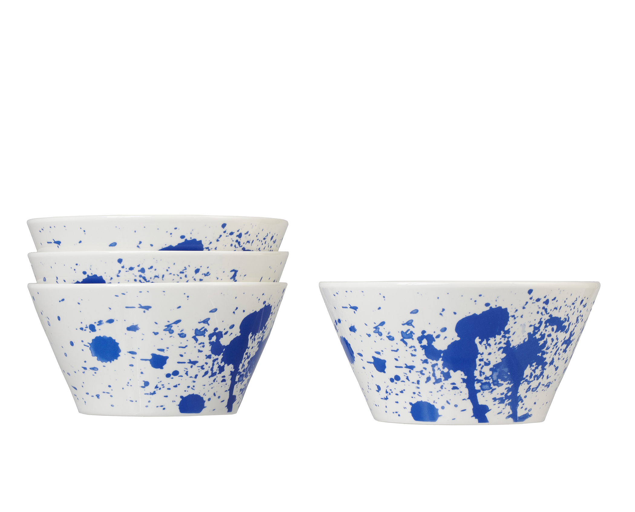 Servappetit Set of 4，  Ceramic Bowls， 23 oz， White with a Splash of Blue， Great for Pasta， Cereal， Rice， Ice Cream or any of your favorites