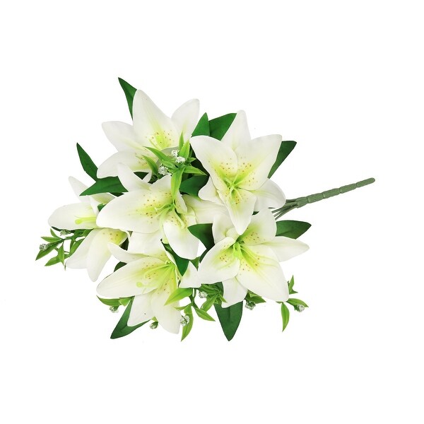 Set of 4 Cream White Artificial Stargazer Lily Flower Stem Bush Bouquet 13in