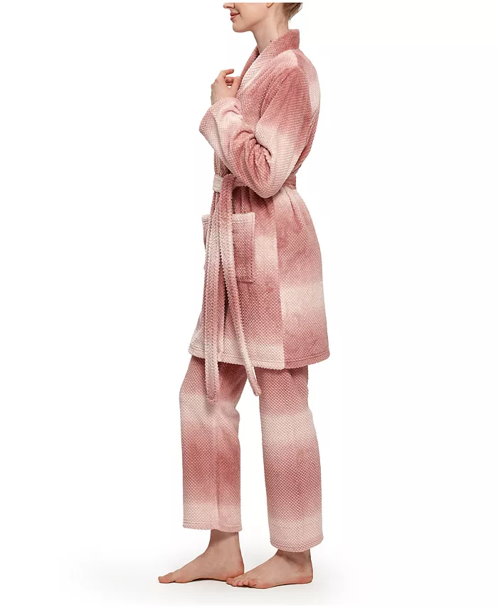 Berkshire Women's Ombre Mini Dobby Printed Shiny Velvet Loft Kimono Robe and Pant Set 2 Piece