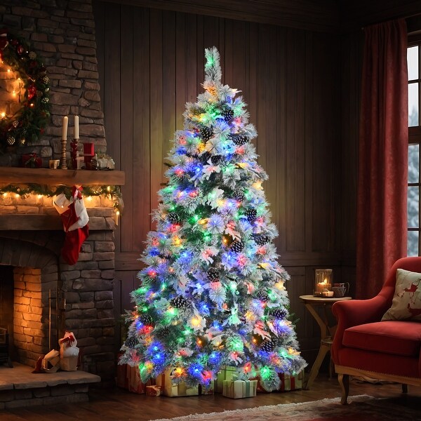 6FT PreLit Spruce Snow Flocked Christmas Tree with Pine Cones