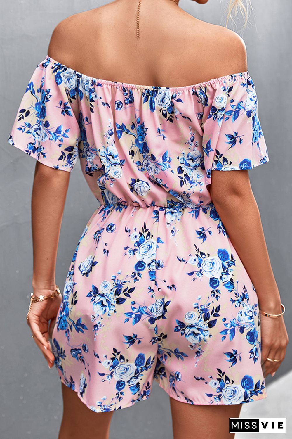 Floral Print Off Shoulder Shorts Jumpsuit Wholesale