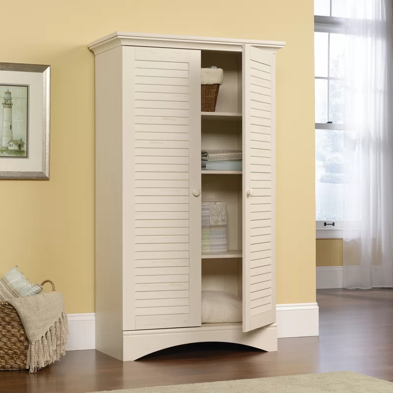 August Grove Contemporary Storage Cabinet with Doors and 4 Adjustable Shelves in Antique White