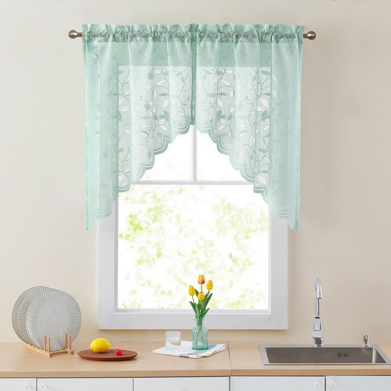 THD Jayce Semi Sheer Kitchen Swag Curtain Panels - Rod Pocket for Small Windows - 30 W x 36 L (Pair)