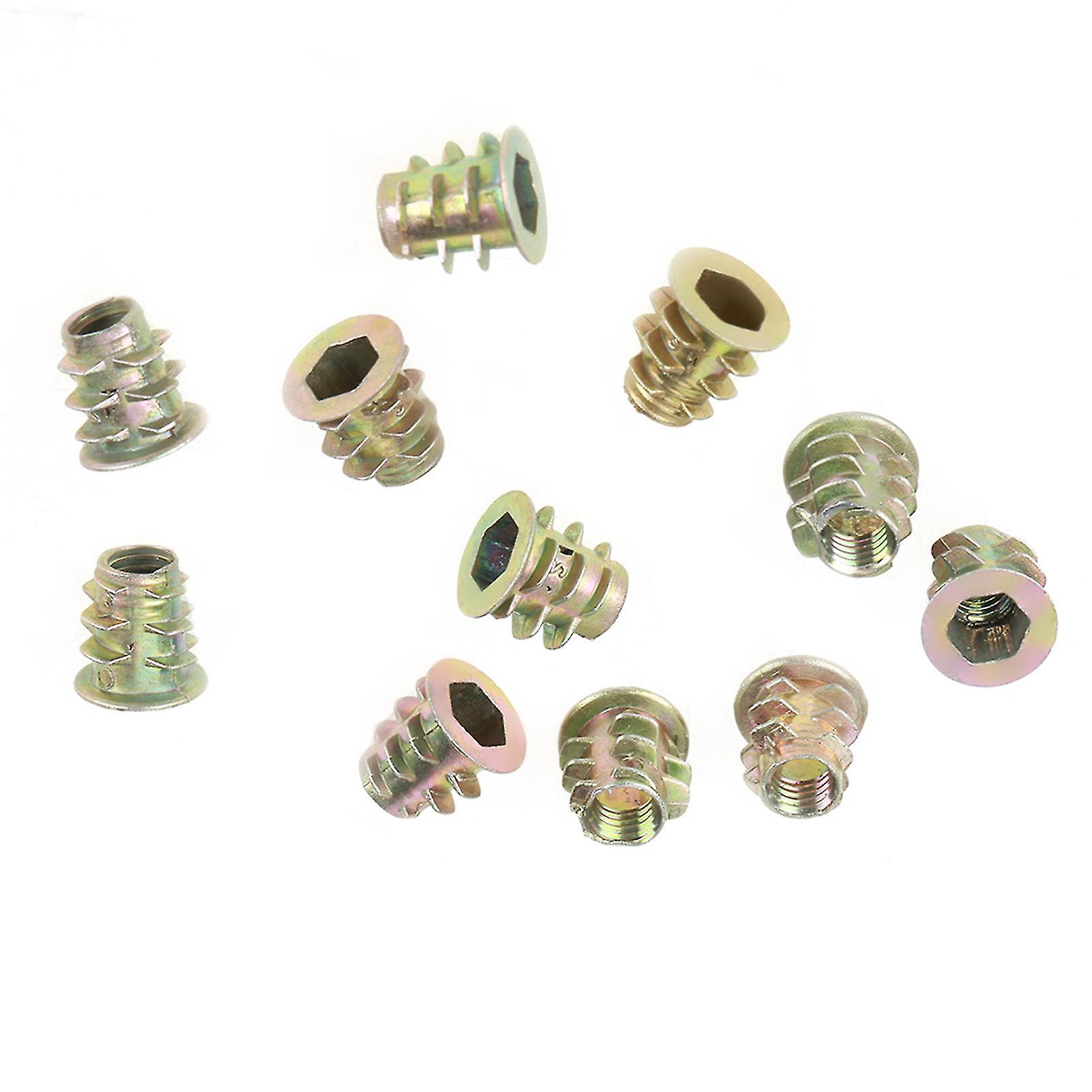 50Pcs M5*10mm Zinc Alloy Hex Drive Head Furniture Nuts Threaded for Wood Insert