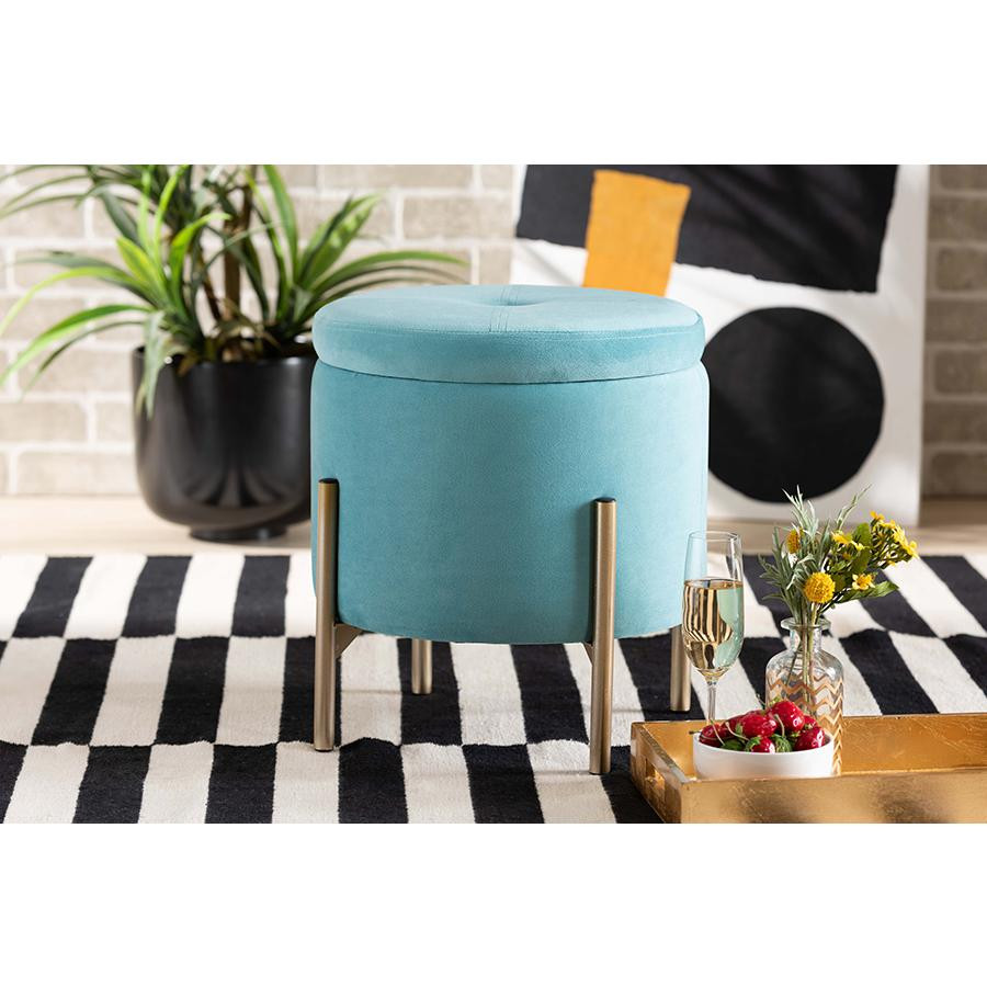 Baxton Studio Malina Contemporary Glam and Luxe Sky Blue Velvet Fabric...   Contemporary   Footstools And Ottomans   by GwG Outlet  Houzz