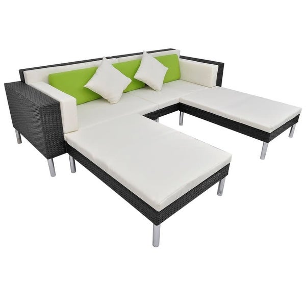 4 Piece Patio Lounge Set with Cushions Poly Rattan Black - Overstock - 36363729