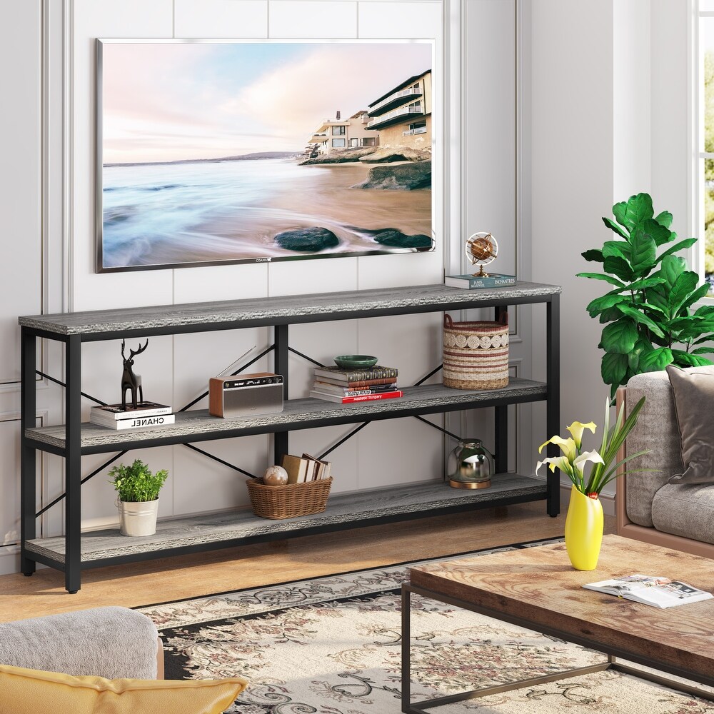 Extra Long Console Sofa Table with Metal Frame for Entrance  3 Tiers TV Stand