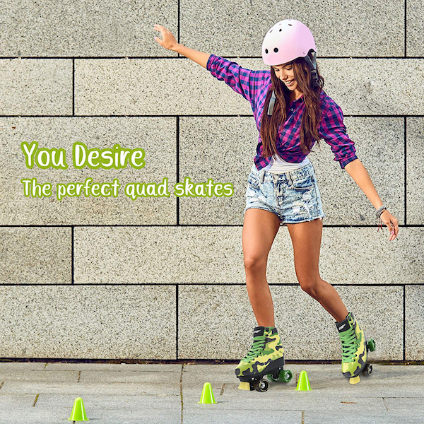 Quad Roller Skates for Girls & Boys, Men Women Outdoor Classic High Cuff Quad Skates with Lace System size 8 Women