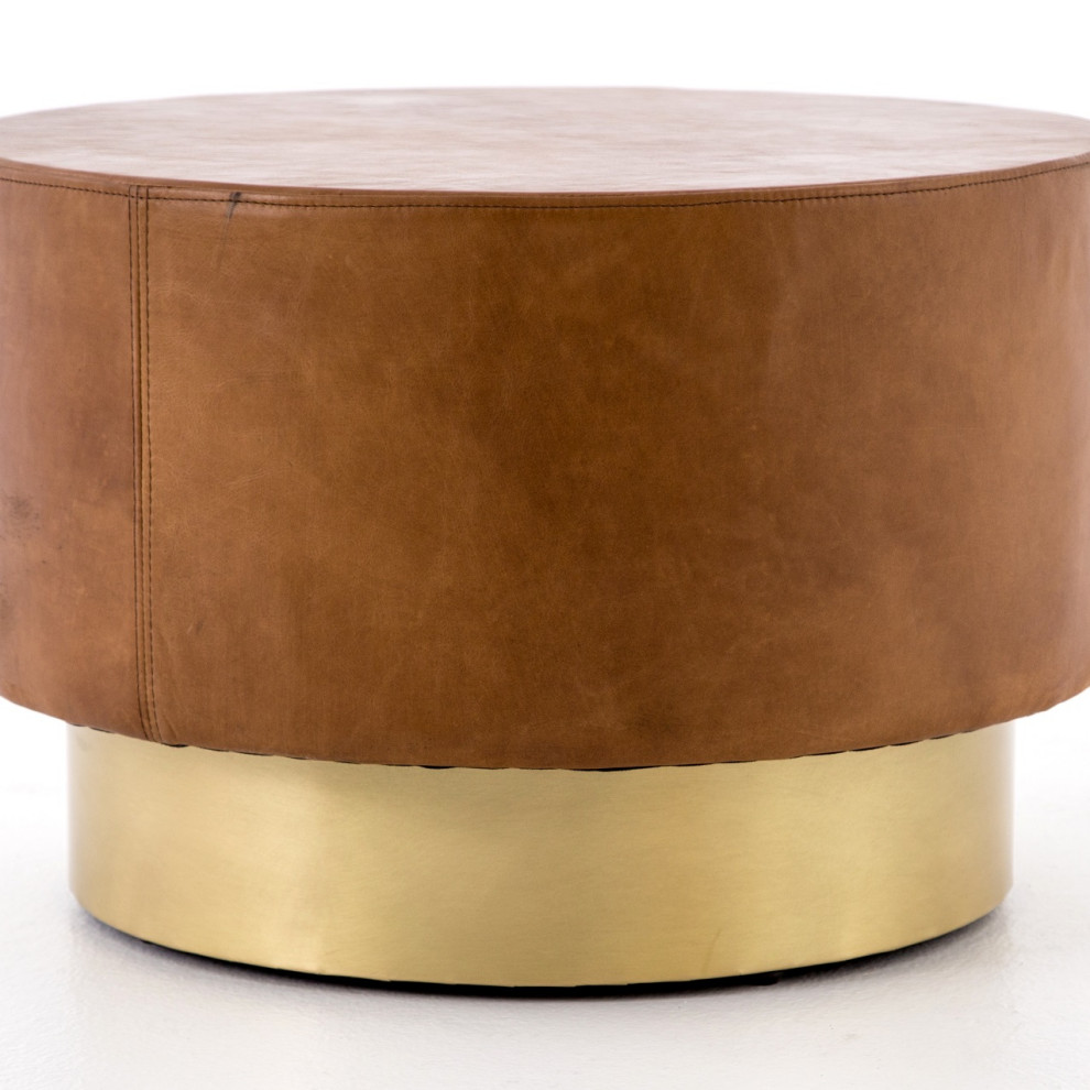 Flint Patina Leather and Gold Round Bunching Table   Contemporary   Coffee Tables   by Zin Home  Houzz