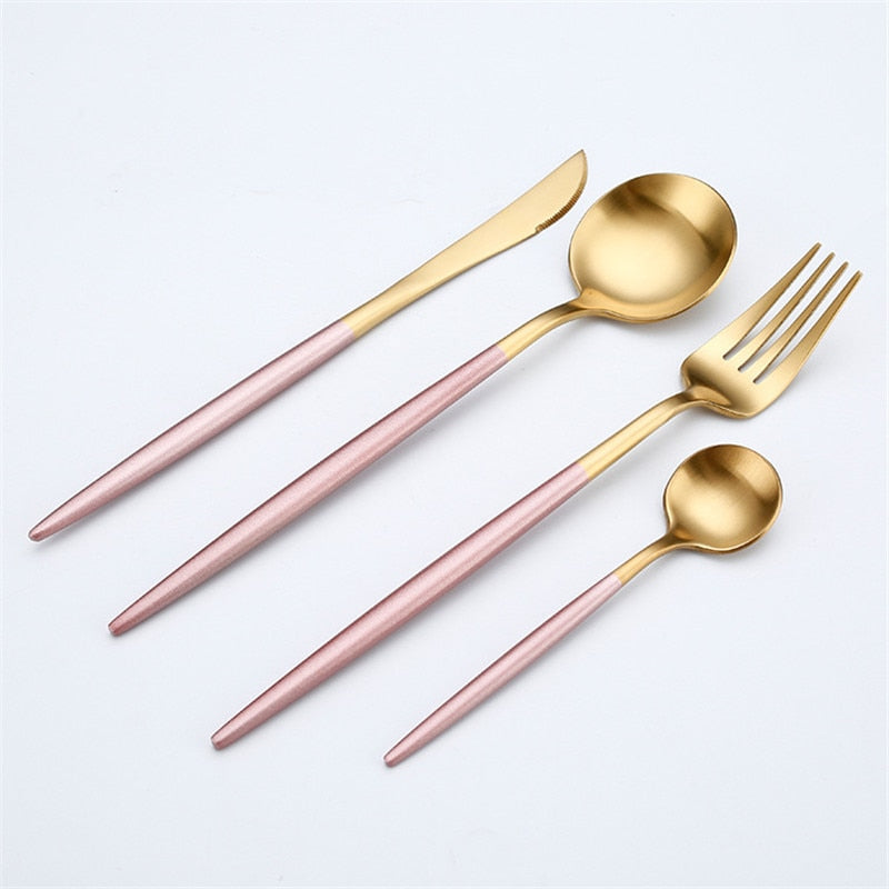 Rose Gold Tableware Set Stainless Steel Cutlery Set Western Food Tableware Luxury Fork Teaspoon Knife Cutlery Set fork spoon