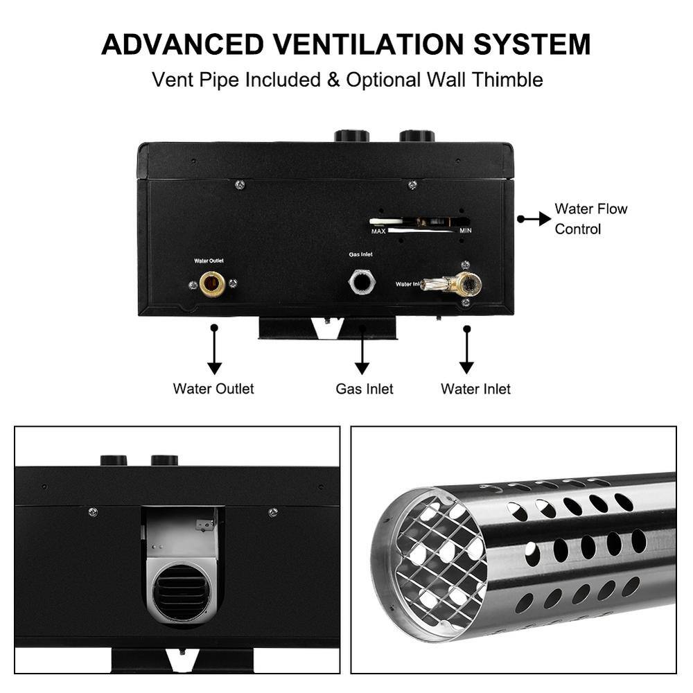 CAMPLUX ENJOY OUTDOOR LIFE Camplux 10L 2.64 GPM Residential High Capacity Color Screen Liquid Propane Gas Tankless Water Heater Black CM264B-N1