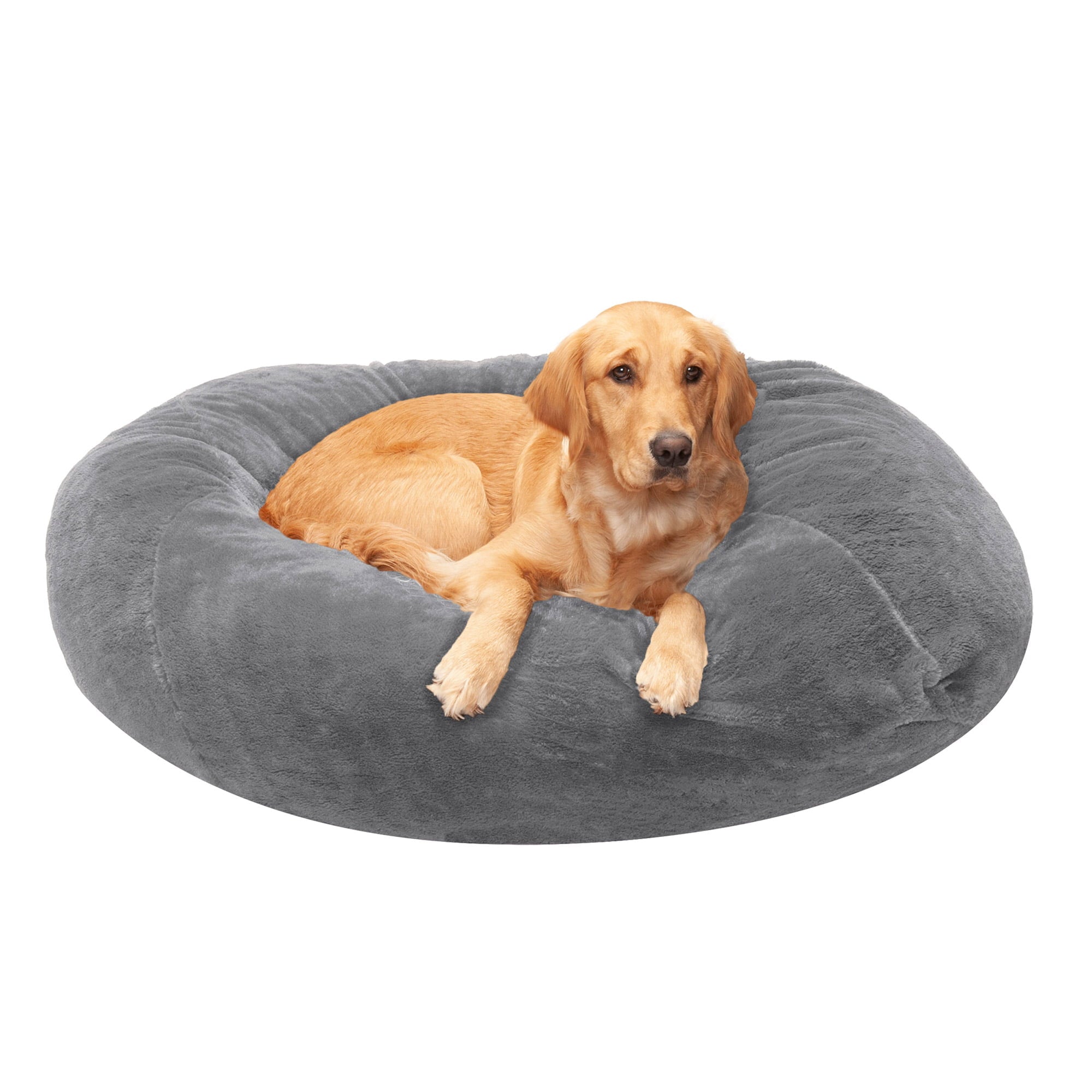 FurHaven Pet Dog Bed | Round Plush Ball Pet Bed for Dogs and Cats， Gray Mist， Extra Large